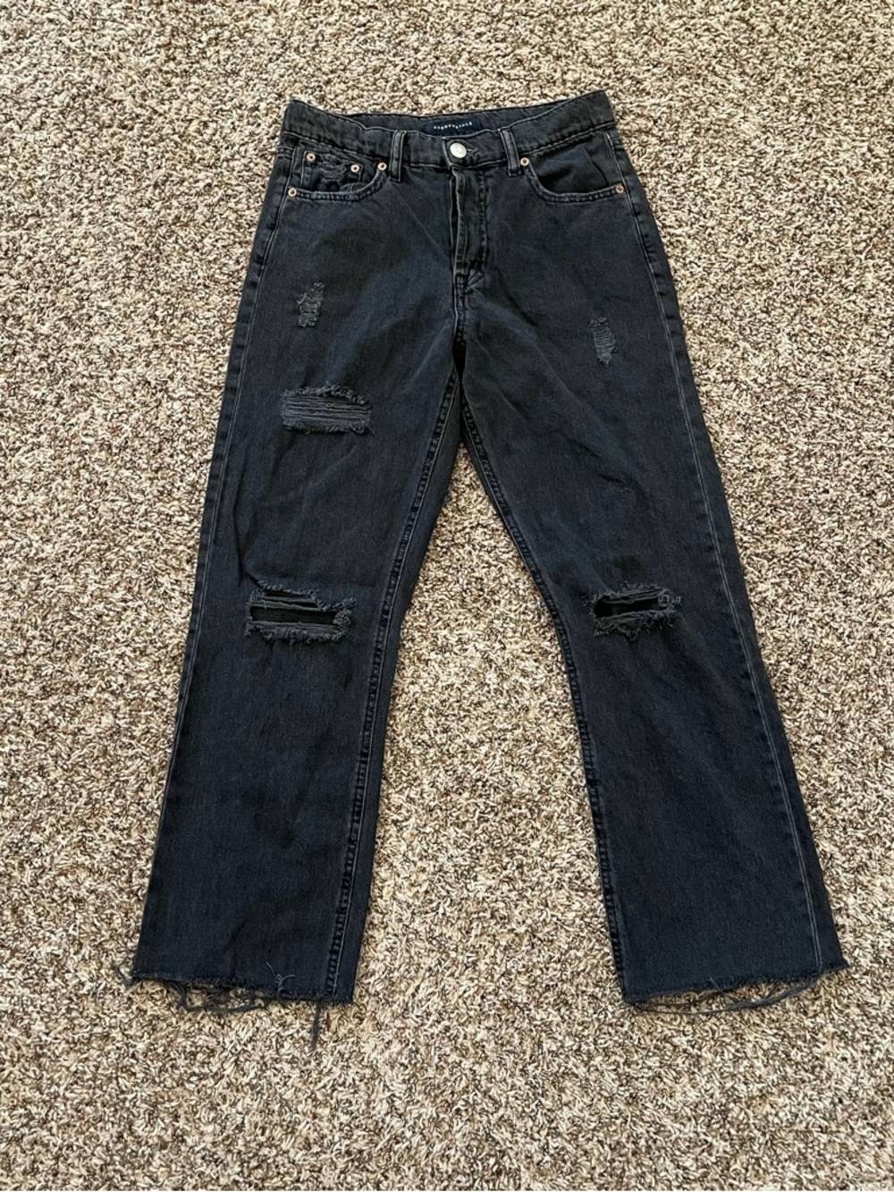 Aeropostale 90s Baggy Wide Leg Jeans Women's‎ Size 6 Black Distressed Hem Grunge